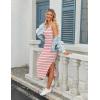 imageZeagoo Women Summer Striped Knit Dress Casual Sleeveless Crewneck Bodycon Side Slit Sundress Midi Tank Ribbed Sweater DressesPink and White Striped
