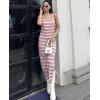 imageZeagoo Women Summer Striped Knit Dress Casual Sleeveless Crewneck Bodycon Side Slit Sundress Midi Tank Ribbed Sweater DressesPink and White Striped