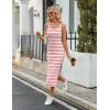 imageZeagoo Women Summer Striped Knit Dress Casual Sleeveless Crewneck Bodycon Side Slit Sundress Midi Tank Ribbed Sweater DressesPink and White Striped