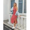 imageZeagoo Women Summer Striped Knit Dress Casual Sleeveless Crewneck Bodycon Side Slit Sundress Midi Tank Ribbed Sweater DressesRed and White Striped