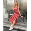imageZeagoo Women Summer Striped Knit Dress Casual Sleeveless Crewneck Bodycon Side Slit Sundress Midi Tank Ribbed Sweater DressesRed and White Striped