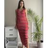 imageZeagoo Women Summer Striped Knit Dress Casual Sleeveless Crewneck Bodycon Side Slit Sundress Midi Tank Ribbed Sweater DressesRed and White Striped