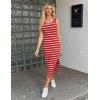 imageZeagoo Women Summer Striped Knit Dress Casual Sleeveless Crewneck Bodycon Side Slit Sundress Midi Tank Ribbed Sweater DressesRed and White Striped