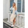 imageZeagoo Women Summer Striped Knit Dress Casual Sleeveless Crewneck Bodycon Side Slit Sundress Midi Tank Ribbed Sweater DressesYellow and White Striped
