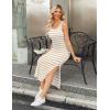 imageZeagoo Women Summer Striped Knit Dress Casual Sleeveless Crewneck Bodycon Side Slit Sundress Midi Tank Ribbed Sweater DressesYellow and White Striped