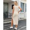 imageZeagoo Women Summer Striped Knit Dress Casual Sleeveless Crewneck Bodycon Side Slit Sundress Midi Tank Ribbed Sweater DressesYellow and White Striped