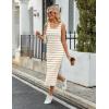 imageZeagoo Women Summer Striped Knit Dress Casual Sleeveless Crewneck Bodycon Side Slit Sundress Midi Tank Ribbed Sweater DressesYellow and White Striped