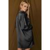 imageZeagoo Womens Stain Long Sleeve Dress Button Down Shirts Tunic Dresses Casual VNeck Mini Dress with Belt01black