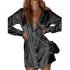 imageZeagoo Womens Stain Long Sleeve Dress Button Down Shirts Tunic Dresses Casual VNeck Mini Dress with Belt01black