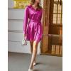 imageZeagoo Womens Stain Long Sleeve Dress Button Down Shirts Tunic Dresses Casual VNeck Mini Dress with Belt01hot Pink