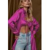 imageZeagoo Womens Stain Long Sleeve Dress Button Down Shirts Tunic Dresses Casual VNeck Mini Dress with Belt01hot Pink