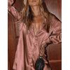 imageZeagoo Womens Stain Long Sleeve Dress Button Down Shirts Tunic Dresses Casual VNeck Mini Dress with BeltBrown