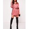 imageZeagoo Womens Stain Long Sleeve Dress Button Down Shirts Tunic Dresses Casual VNeck Mini Dress with BeltDeep Pink