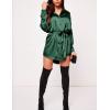 imageZeagoo Womens Stain Long Sleeve Dress Button Down Shirts Tunic Dresses Casual VNeck Mini Dress with BeltGreen