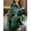 imageZeagoo Womens Stain Long Sleeve Dress Button Down Shirts Tunic Dresses Casual VNeck Mini Dress with BeltGreen