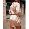 imageZeagoo Womens Stain Long Sleeve Dress Button Down Shirts Tunic Dresses Casual VNeck Mini Dress with BeltKhaki