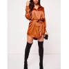 imageZeagoo Womens Stain Long Sleeve Dress Button Down Shirts Tunic Dresses Casual VNeck Mini Dress with BeltOrange