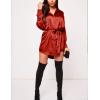 imageZeagoo Womens Stain Long Sleeve Dress Button Down Shirts Tunic Dresses Casual VNeck Mini Dress with BeltRed