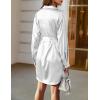 imageZeagoo Womens Stain Long Sleeve Dress Button Down Shirts Tunic Dresses Casual VNeck Mini Dress with BeltWhite