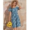 imageZeagoo Womens Summer Midi Dress Casual Short Sleeve ALine Cotton Linen Dress Flowly Beach Tunic Sundresses with Pockets 2025Blue Floral 01