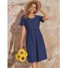 imageZeagoo Womens Summer Midi Dress Casual Short Sleeve ALine Cotton Linen Dress Flowly Beach Tunic Sundresses with Pockets 2025Navy