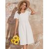 imageZeagoo Womens Summer Midi Dress Casual Short Sleeve ALine Cotton Linen Dress Flowly Beach Tunic Sundresses with Pockets 2025White
