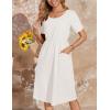 imageZeagoo Womens Summer Midi Dress Casual Short Sleeve ALine Cotton Linen Dress Flowly Beach Tunic Sundresses with Pockets 2025White