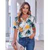 imageZeagoo Womens Summer Tops Casual Short Sleeve V Neck Shirts Business Dressy Work BlousesFloral Yellow Blue