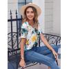imageZeagoo Womens Summer Tops Casual Short Sleeve V Neck Shirts Business Dressy Work BlousesFloral Yellow Blue