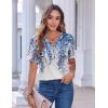 imageZeagoo Womens Summer Tops Casual Short Sleeve V Neck Shirts Business Dressy Work BlousesLeaf White Blue