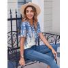 imageZeagoo Womens Summer Tops Casual Short Sleeve V Neck Shirts Business Dressy Work BlousesLeaf White Blue