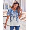 imageZeagoo Womens Summer Tops Casual Short Sleeve V Neck Shirts Business Dressy Work BlousesLeaf White Blue