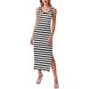imageZeagoo Women Summer Striped Knit Dress Casual Sleeveless Crewneck Bodycon Side Slit Sundress Midi Tank Ribbed Sweater DressesBlack and White Striped