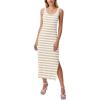 imageZeagoo Women Summer Striped Knit Dress Casual Sleeveless Crewneck Bodycon Side Slit Sundress Midi Tank Ribbed Sweater DressesYellow and White Striped