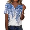 imageZeagoo Womens Summer Tops Casual Short Sleeve V Neck Shirts Business Dressy Work BlousesLeaf White Blue