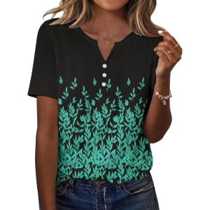 imageZeagoo Womens Summer Tops Casual Short Sleeve V Neck Shirts Business Dressy Work BlousesLeaf Green Black
