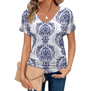 imageZeagoo Womens Short Sleeve Shirts V Neck Blouse Ruched Business Casual Basic Tunic Tops S3XLMz748
