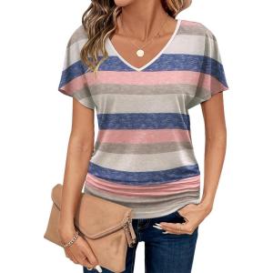 imageZeagoo Womens Short Sleeve Shirts V Neck Blouse Ruched Business Casual Basic Tunic Tops S3XLTw669
