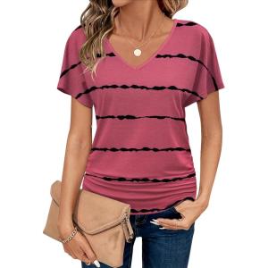 imageZeagoo Womens Short Sleeve Shirts V Neck Blouse Ruched Business Casual Basic Tunic Tops S3XLTw792