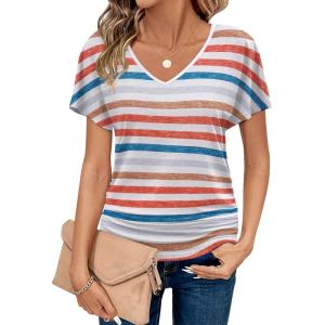 imageZeagoo Womens Short Sleeve Shirts V Neck Blouse Ruched Business Casual Basic Tunic Tops S3XLTw793
