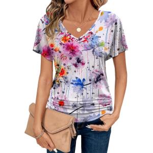 imageZeagoo Womens Short Sleeve Shirts V Neck Blouse Ruched Business Casual Basic Tunic Tops S3XLWf50