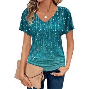 imageZeagoo Womens Short Sleeve Shirts V Neck Blouse Ruched Business Casual Basic Tunic Tops S3XLXh363