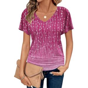 imageZeagoo Womens Short Sleeve Shirts V Neck Blouse Ruched Business Casual Basic Tunic Tops S3XLXh370