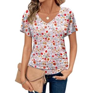 imageZeagoo Womens Short Sleeve Shirts V Neck Blouse Ruched Business Casual Basic Tunic Tops S3XLXh376