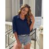 imageHOTOUCH Womens Button Down Shirt Cotton Work Office Drop Shoulder Blouse Casual Loose Long Sleeve Tops with PocketNavy Blue