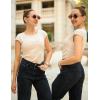 imageZeagoo Womens Tank Tops Ribbed Knit Crew Neck Shirts Cap Sleeve Slim Fitted Ruched Basic TeesBbeige