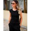 imageZeagoo Womens Tank Tops Ribbed Knit Crew Neck Shirts Cap Sleeve Slim Fitted Ruched Basic TeesBblack