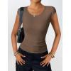 imageZeagoo Womens Tank Tops Ribbed Knit Crew Neck Shirts Cap Sleeve Slim Fitted Ruched Basic TeesBbrown