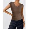 imageZeagoo Womens Tank Tops Ribbed Knit Crew Neck Shirts Cap Sleeve Slim Fitted Ruched Basic TeesBbrown