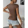imageZeagoo Womens Tank Tops Ribbed Knit Crew Neck Shirts Cap Sleeve Slim Fitted Ruched Basic TeesBbrown